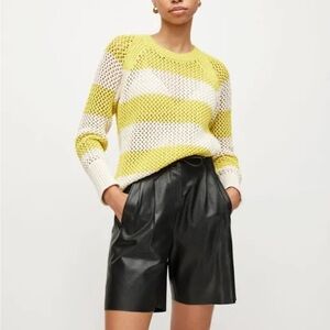 ALL SAINTS Lou Cotton Mesh Crewneck Sweater Yellow White Open Stitch Sz S